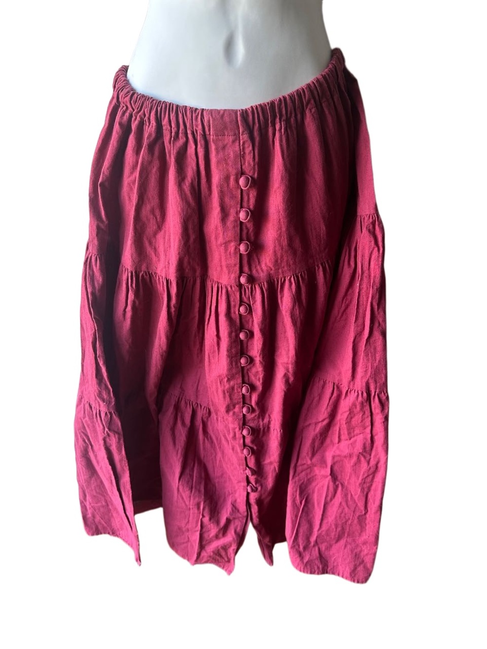 Cactus Flower Magenta Tiered Maxi Skirt One Size Elastic Waist Button Front Boho